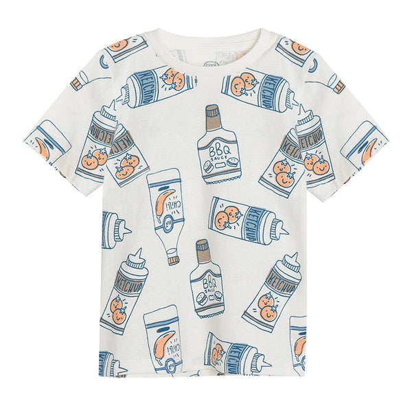 Boy's White Short Sleeve Blouse With BBQ Sauce Print CC CCB2410706