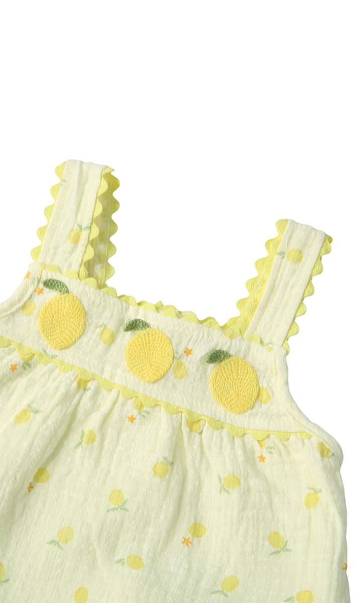 Girls 2 Piece Summer Suit Pale Yellow Lemon Print Ric-Rac Cami Shorts ...