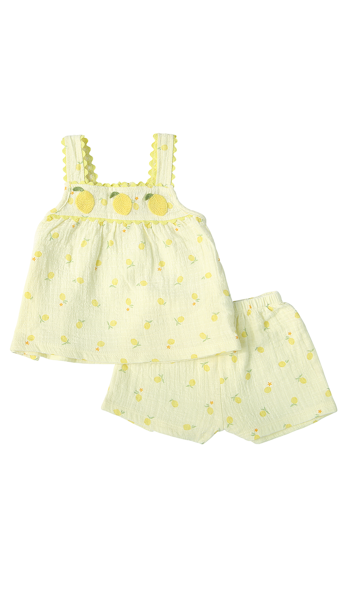 Suit With Ric Rac Girls 2 Piece Summer Suit Pale Yellow Lemon Print Ric-Rac Cami Shorts ...