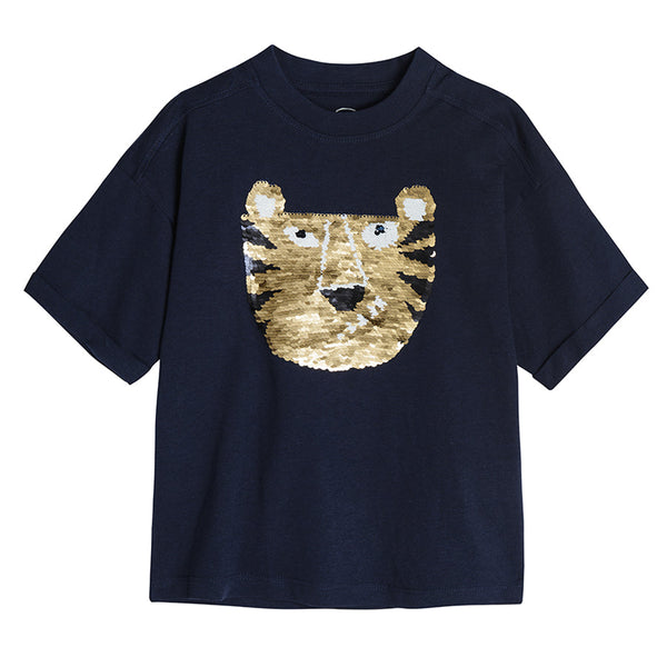 Boy's T-shirt, navy blue, reversible sequins CC CCB2410926