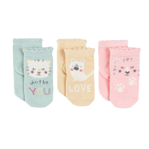 Girl's Socks Organic Cotton Pink Yellow Green Set 3 Pcs CC CHG2500807 00