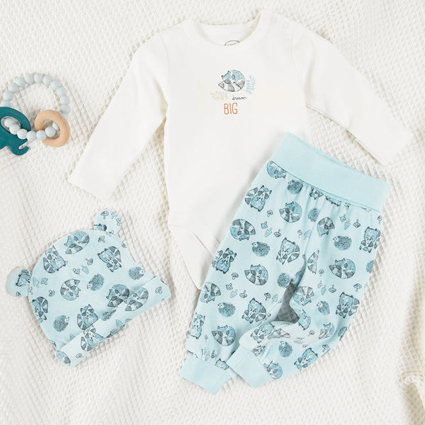 Baby Set Bodysuit With Long Sleeves Half Rompers Cap White And Blue CC CNB2500689 00